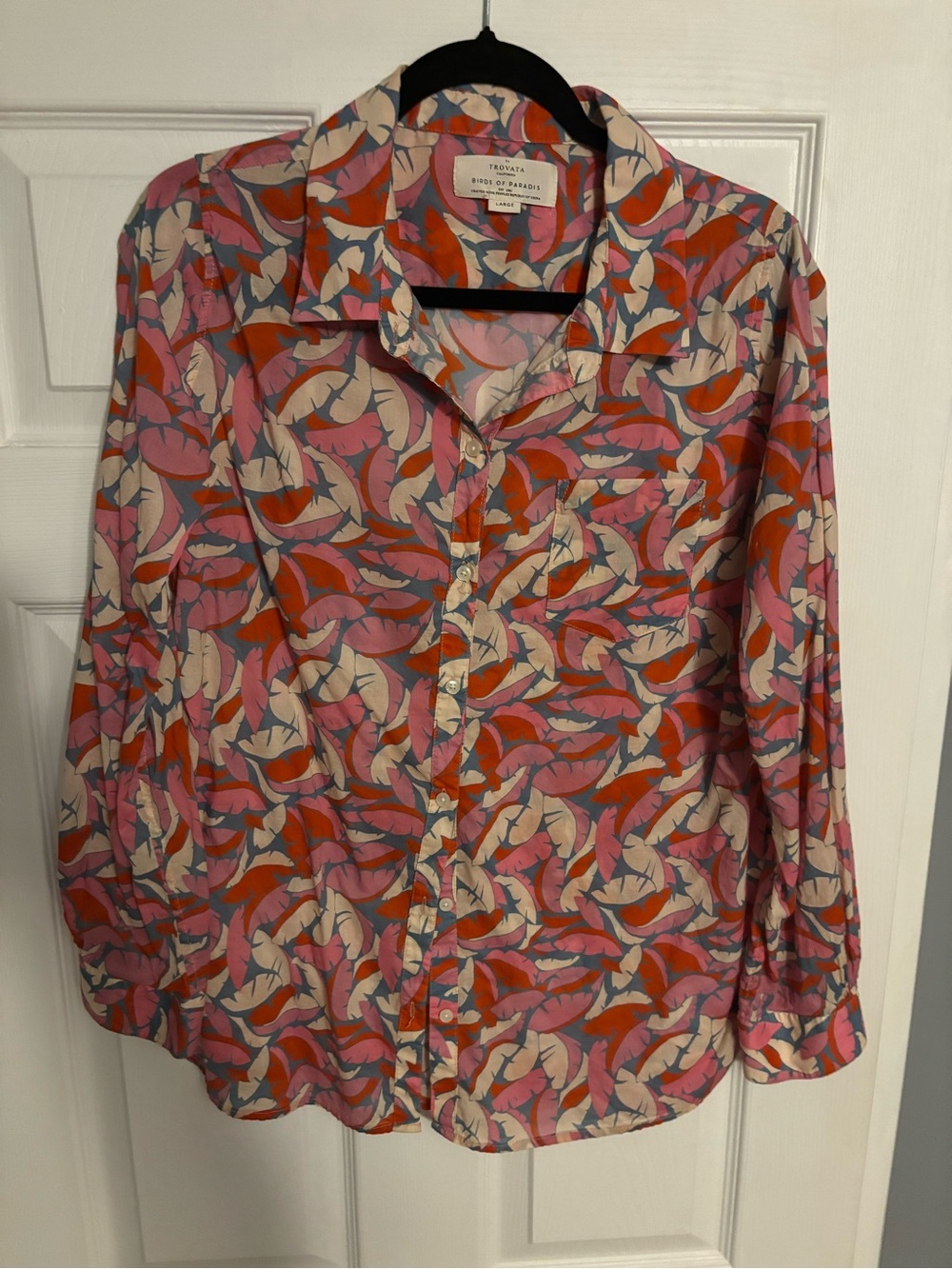 Trovata pink red Cream Leaf-Print Button-Down Shirt